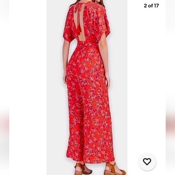 Franchesaca Miami Small Floral Red Jumpsuit Open Back Tie Waist - Picture 1 of 13